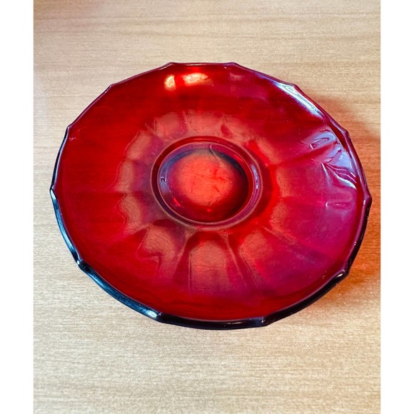 Vintage Ruby Red glass tea cup and saucer set by New Martensville glass - Picture 6 of 10